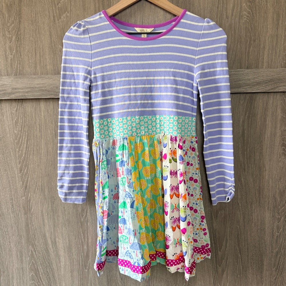 Matilda Jane Dress Girls 10 Purple Striped Patchwork Butterfly Whimsical Boho